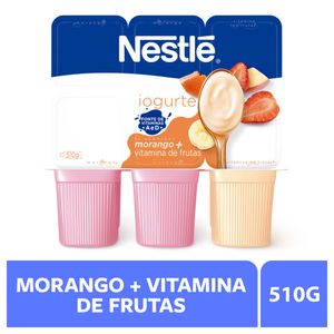 Iogurte Nestlé Parcialmente Desnatado Morango + Vitamina de Frutas 510g c/ 6 Unidades