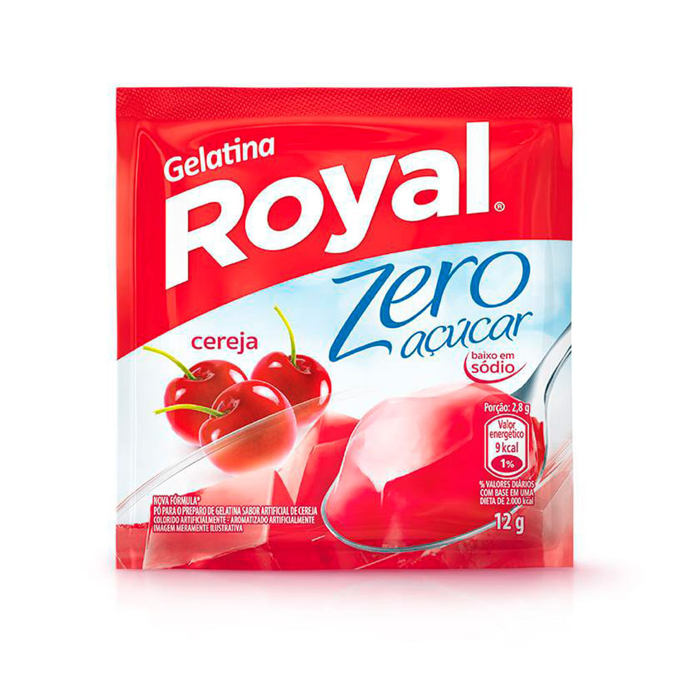 Gelatina em pó Royal zero açúcar cereja 12g