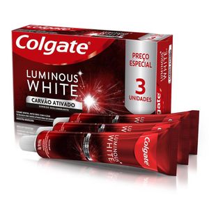 Creme Dental Colgate Luminous White Carvão Ativado 70g c/ 3 Unid