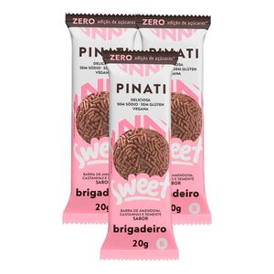 Barra de Nuts Pinati Sweet  Vegana s/ glúten Zero Açúcar Brigadeiro c/ 3 Unid 20g Cada