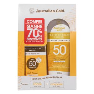 Kit Australian Gold Protetor Solar Corporal FPS 50 200g + Protetor Solar Facial FPS 50 50g 70% Protetor Facial