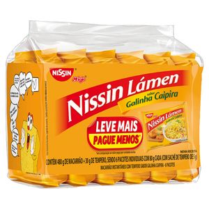 Lámen Nissin Miojo Instantâneo Galinha Caipira Pacote 510g c/ 6 Unid de80g Cada Leve + Pague -