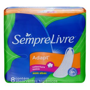 Absorvente Sempre Livre Cobertura Suave s/ Abas Adapt c/ 8 Unid