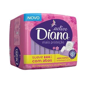 Absorvente Diana Active Suave com Abas com 8 Unidades