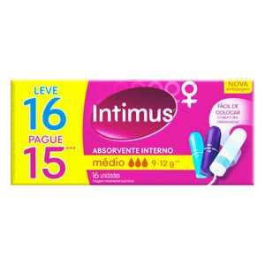 Absorvente Interno Intimus s/ Aplicador Médio Leve 16 Pague 15 Unid