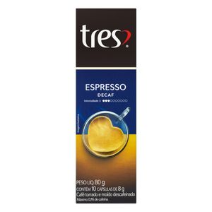 Café em Cápsula 3 Corações Torrado e Moído Espresso Descafeinado Caixa 8g c/10 Unid