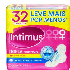 Absorvente Intimus Cobertura Extra Suave com Abas Tripla Proteção com 32 Unid