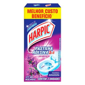 Desodorizador Sanitário Harpic Pastilha Adesiva 2 em 1 Lavanda c/ 3 Unid Melhor Custo Benefício