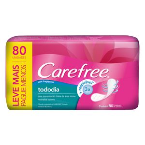 Protetor Diário Carefree Tododia s/ Abas s/ Fragrância Pacote 80 Unid