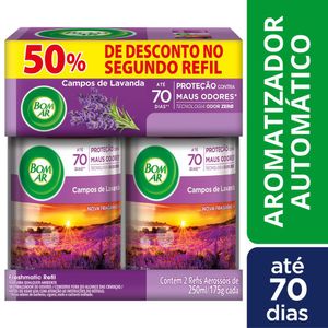 Aromatizador de Ambiente Bom Ar Campos de Lavanda 250ml c/ 2 Unid Grátis50% de Desc Segundo Refil