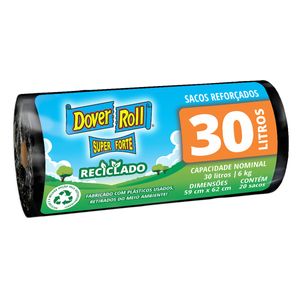 Saco p/ Lixo Dover Roll Reciclável Preto 30 Litros c/ 20 Unid