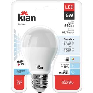 Lâmpada Kian Led 6W 6500K Branca Bivolt