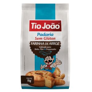 Farinha de Arroz Tio João s/ Glúten Bolos Pães e Empanada 1Kg