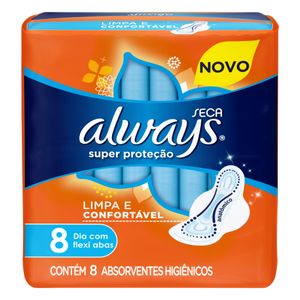 Absorvente Always Cobertura Seca com Abas Dia Super Proteção com 8 Unidades