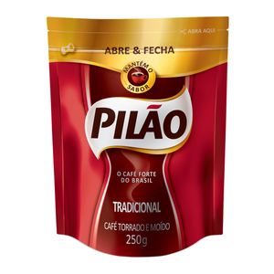 Café em Pó Pilão Torrado e Moído Tradicional Pacote Abre e Fecha 250g