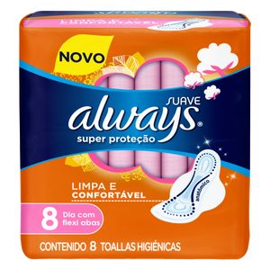 Absorvente Always Dia Super Proteção Cobertura Suave c/ Abas c/ 8 Unid