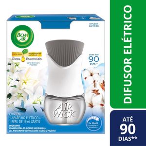 Difusor Elétrico Bom Ar Lírio Branco & Algodão Caixa Grátis Refil 16ml