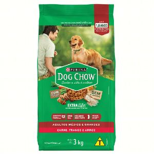 Ração Dog Chow Cães Adultos Médios e Grandes Sabor Frango e Arroz 3kg