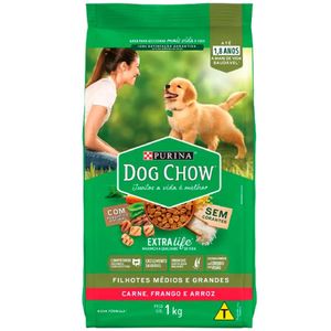 Ração Nestlé Purina Dog Chow Extralife Filhotes Médios e Grandes Carne, Frango e Arroz 1kg