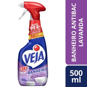 Desinfetante Banheiro Veja Oxi Ativo s/ Cloro Lavanda Frasco 500ml Borrifador Grátis 30% de Desconto