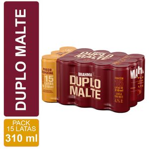 Pack Cerveja Brahma Pilsner Duplo Malte Lata c/ 15 Unid 310ml Cada