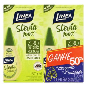 Adoçante Líquido Linea Stevia 120ml c/ 2 Unid Grátis 50% de Desconto na 2ª Unid