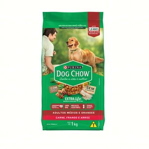 Ração Dog Chow Cães Adultos Médios e Grandes Carne e Arroz 1kg