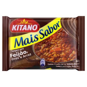 Tempero em Pó Kitano p/ Feijão Cebola, Louro e Bacon Mais Sabor 60g c/ 12 Unid