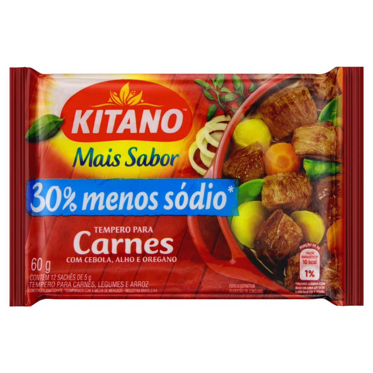 Tempero em Pó Kitano Mais Sabor para Carnes 60g Com 12 Sachês