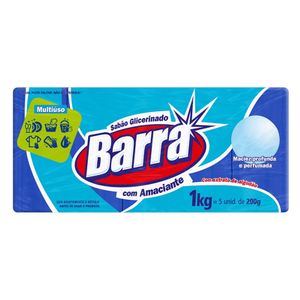 Sabão Glicerinado Barra c/ Amaciante e Extrato de Algodão Barra 1Kg c/ 5 Unid 200g Cada