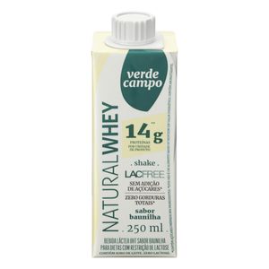 Bebida Láctea Uht Verde Campo Natural Whey Lacfree Shake 14g Proteínas Zero Lactose sem Açúcar Baunilha Caixa 250ml