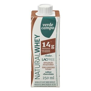 Bebida Láctea Uht Verde Campo Natural Whey Lacfree Shake 14g Proteínas Zero Lactose sem Açúcar Chocolate Caixa 250ml