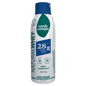 Iogurte Desnatado Verde Campo Natural Whey Zero Lactose 28g de Proteína Tradicional Garrafa 500g