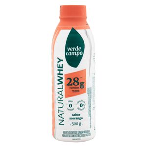 Iogurte Desnatado Verde Campo Natural Whey Zero Lactose 28g de Proteína Morango Garrafa 500g