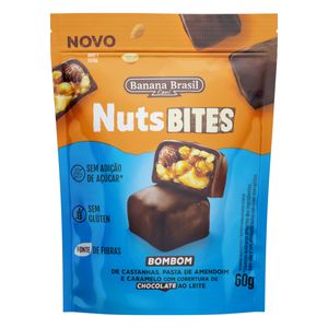 Mini Barra de Nuts Banana Brasil Castanhas e Pasta de Amendoim Cobertura Chocolate ao Leite Pouch 60g