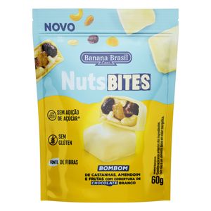 Mini Barra de Nuts Banana Brasil Castanhas, Amendoim e Frutas Cobertura Chocolate Branco Pouch 60g