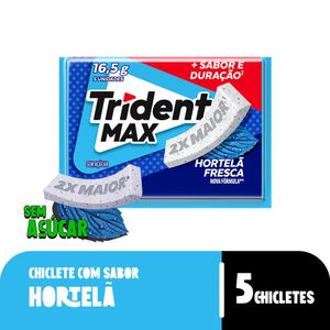 Chiclete Trident Max Hortelã Fresca sem Açúcar 16g Embalagem com 5 Unidades