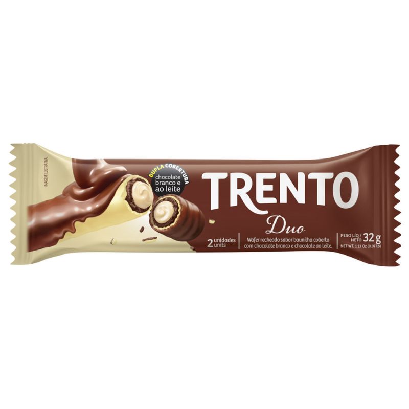 Wafer Trento Recheio Duo Baunilha Cobertura Chocolate Branco e Chocolate ao  Leite 32g c/ 2 Unid - Prezunic