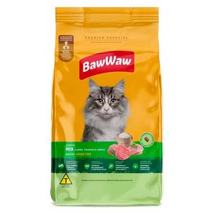 Alimento p/ Gato Baw Waw Mix de Carne, Frango e Arroz 900g