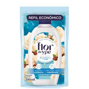 Sabonete Líquido p/ Corpo e Mãos Flor de Ypê Rosas Brancas e Avelã Sachê 200ml Refil Econômico