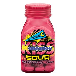 Pastilha Mentos Kiss Sour Zero Açúcar Morango Frasco 38.5g c/55 Unid