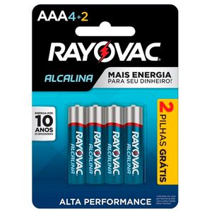 Pilha Rayovac Alcalina Palito AAA6 Leve 6 Pague 4 Unid