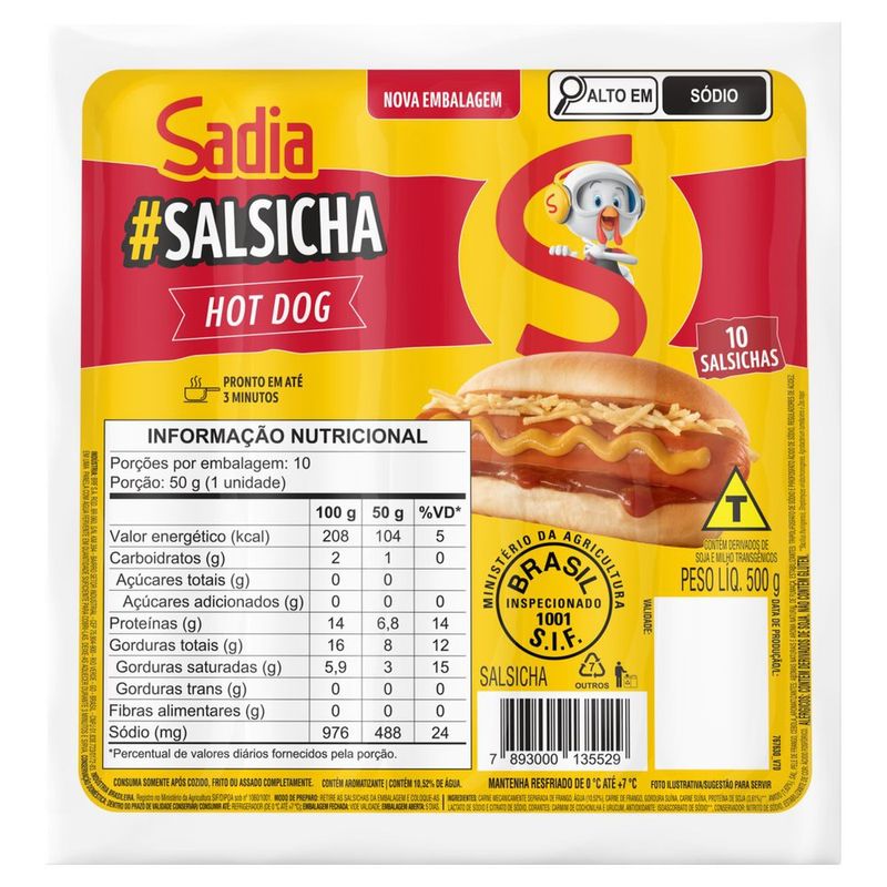 Salsicha Hot Dog Sadia 500g Hot Dog Prezunic