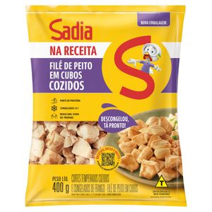 Peito de Frango Temperado Cozido em Cubos Sadia Na Receita 400g