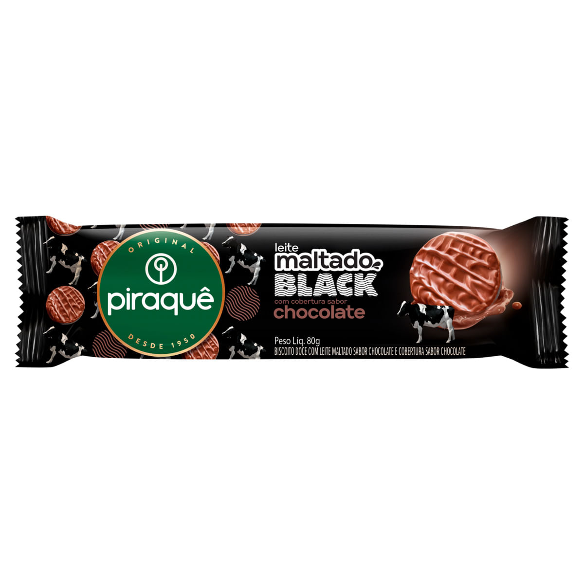 Biscoito Piraquê Leite Maltado Black Cobertura Chocolate 80g 