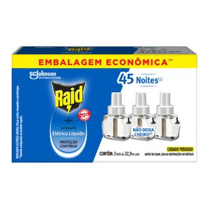 Repelente Líquido Elétrico Raid 45 Noites Refil 32.9ml com 3EmbalagemEconômica