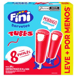 Picolé Fini Tubes Morango Azedinho Caixa 360g c/ 8 Unid de 45g CadaLeve+ Pague -