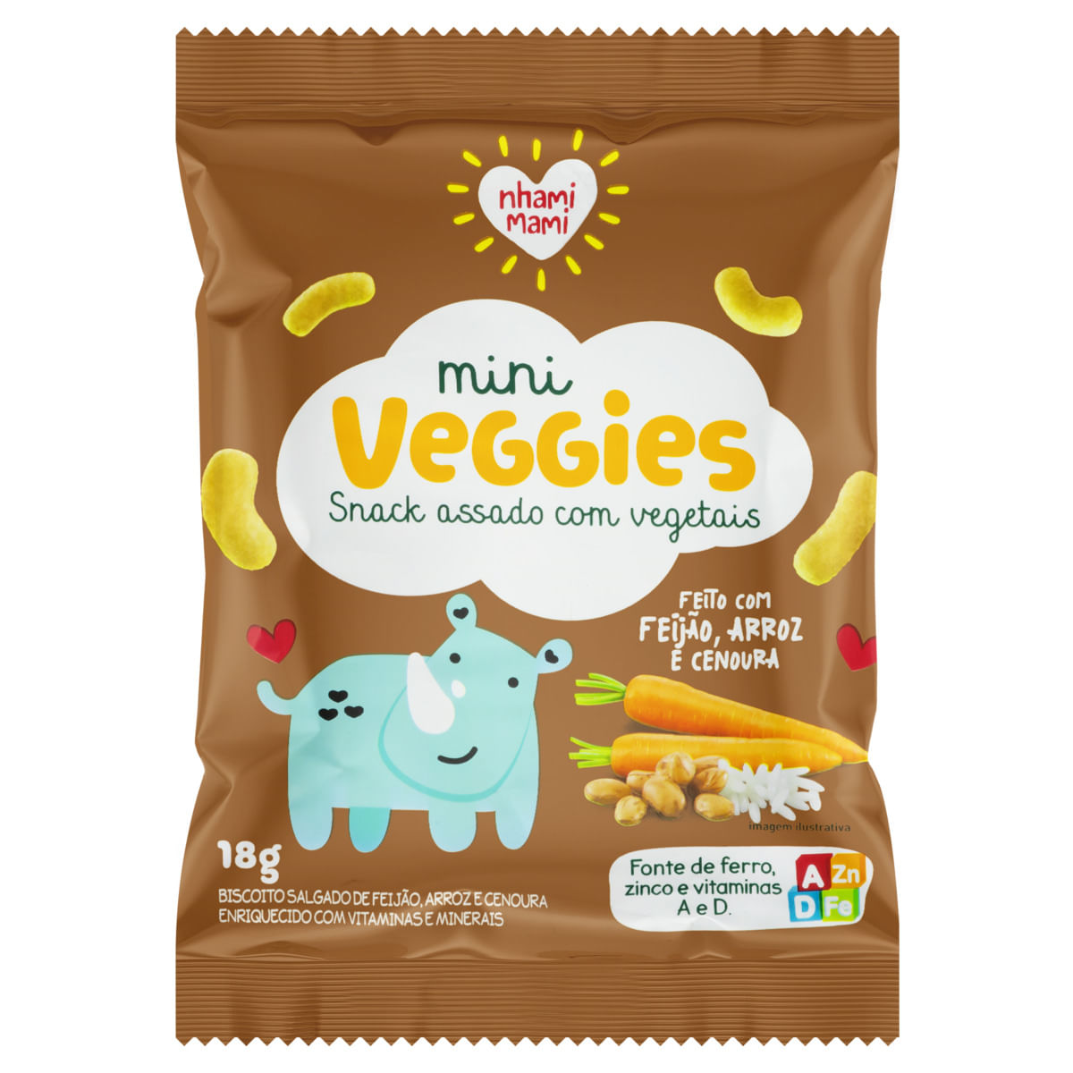 Biscoito de Feijão Nhami Mami Integral Mini Veggies Arroz e