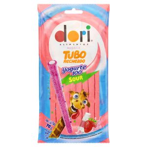 Bala Dori Regaliz Ácido Tubo Recheado Yogurte 100 Iogurte de Morango 70g