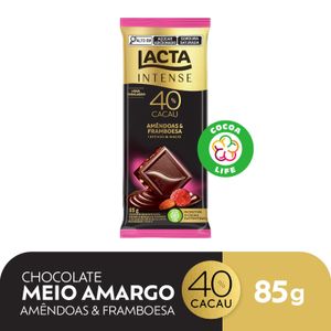 Chocolate em Barra Lacta Intense Nuts 40% Amêndoas & Framboesa 85g